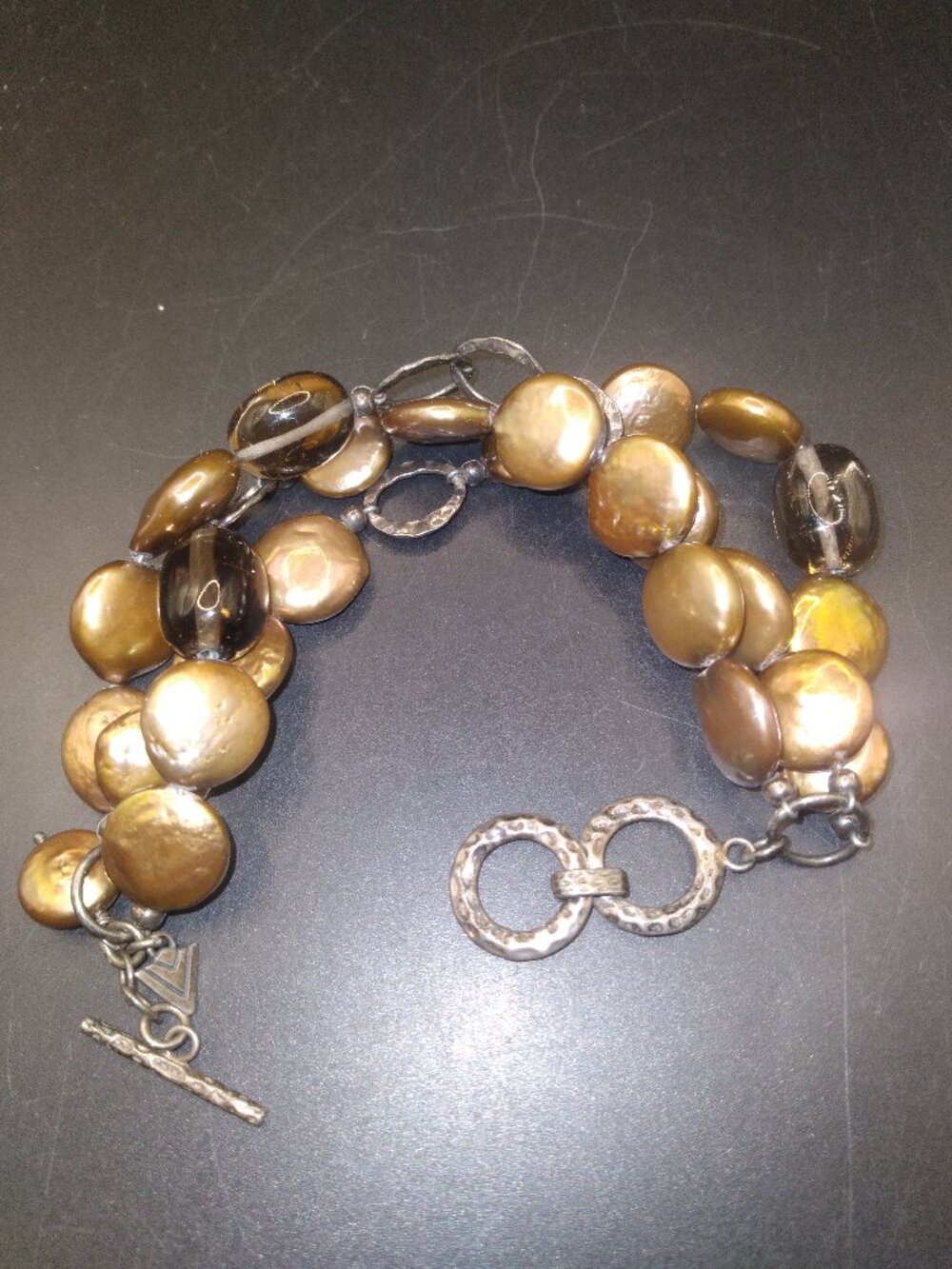Silpada 925 Sterling Silver Triple Strand Freshwater Coin Pearl Bracelet